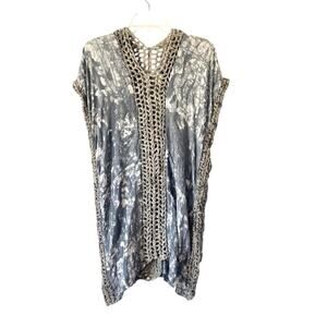 Osei Duro Silk Gray Tie-Dye Crochet Cover-Up Tunic size Small